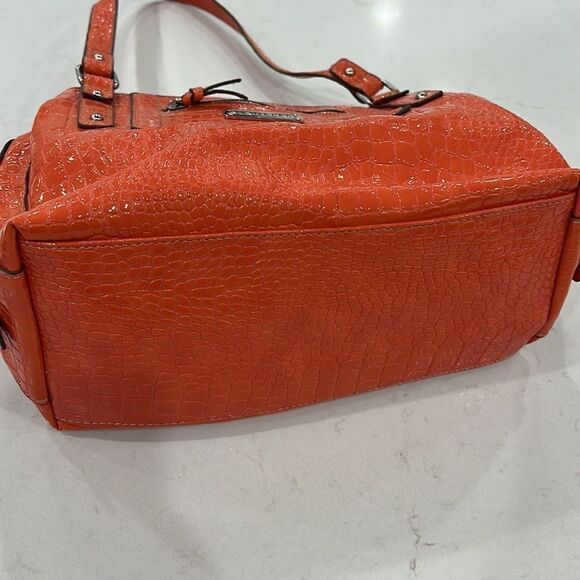 SAG HARBOR SHINY CORAL FAUX LEATHER HANDBAG TOTE SATCHEL PURSE - Picture 8 of 8